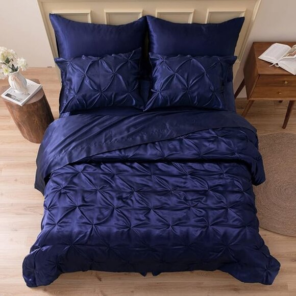 New Satin Comforter King 8 Pieces - Luxurious Pinch Pleat Bedding Set wi…